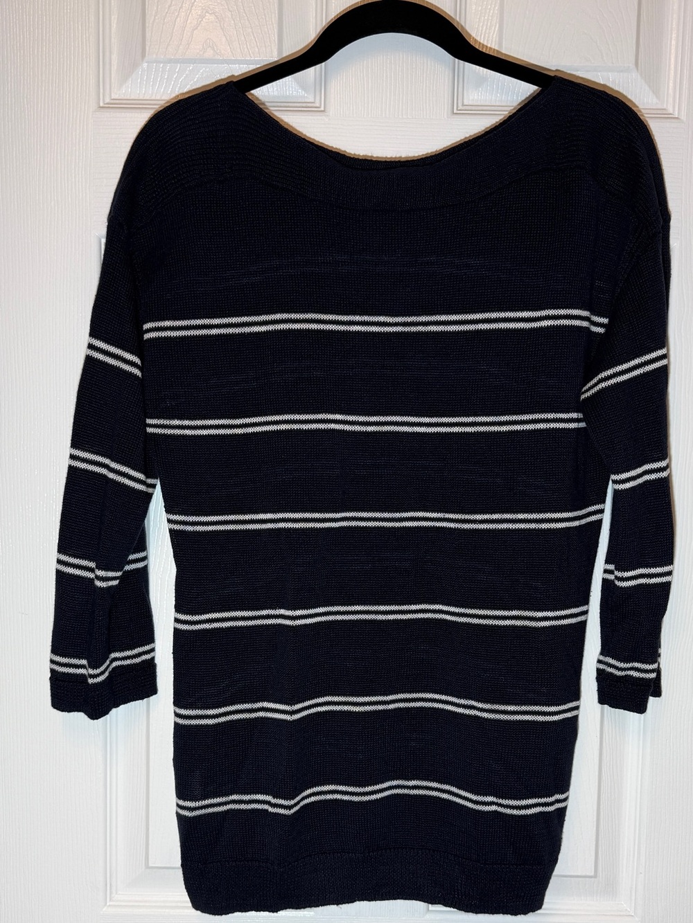 Navy Blue and White Striped Women's Sweater